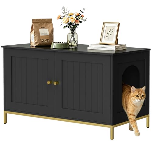 35.4" L Cat Litter Box Enclosure with Metal Frame (35.4"L / Black)