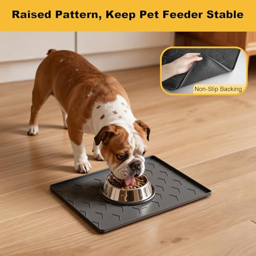 Silicone Dog Cat Food Bowl Mat (S-16''X12'' / Dark Gray)