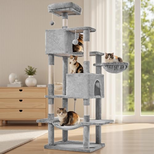 66 Inch Cat Tree Tower for Indoor Cats and Kittens (Light Grey / 66 IN)