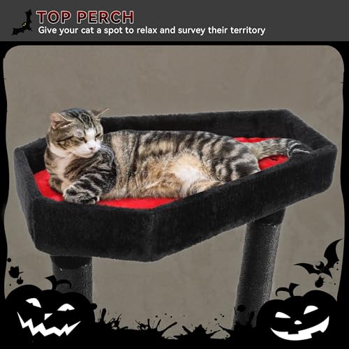 Gothic Cat Tree with Coffin Bed (Black and Red / 60inch)