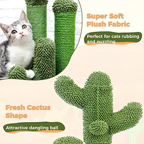 Cactus Cat Scratching Post 23”Cat Scratcher with Toy Ball (Medium 23" / Khaki)