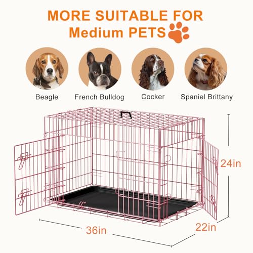 36" Foldable Metal Dog Crate (Pink)