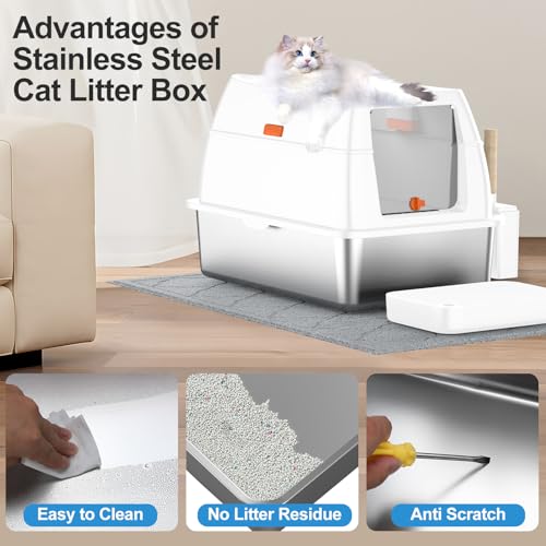Stainless Steel Litter Box with Lid (White)