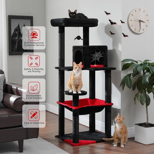 56.3" Cat Tree for Indoor Cats Large Adult with Hammock (Black / 56 Inches)