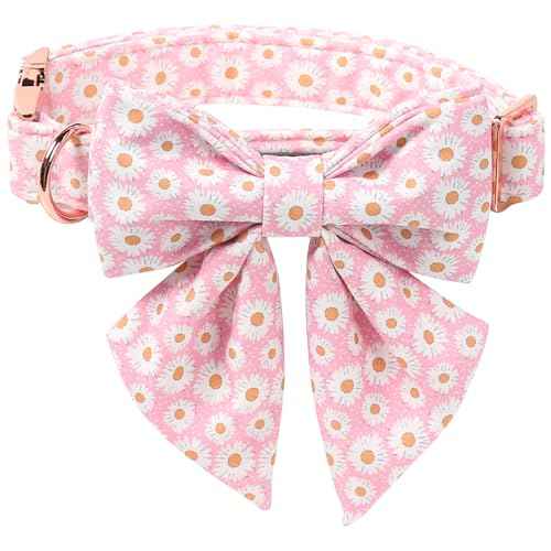 Floral Dog Collar with Sailor Bow (Pink Daisy(Sailor Bow) / X-Small (Pack of 1))