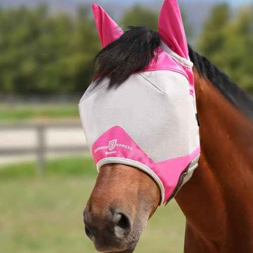 Half Face Horse Fly Mask UV Protection and Breathable for Equine Use Comfortable Magenta M (Magenta-Grey / Medium (Arabian))