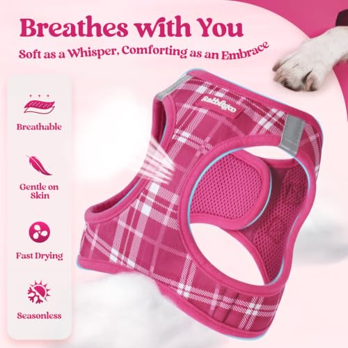 Dog Harness Medium Sized and Leash Set (Rose Red Plaid / L (chest: 18.2 - 20.5"))