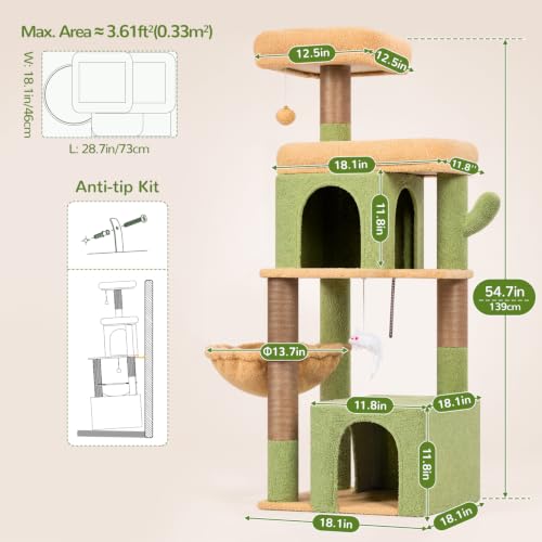 Cactus Cat Tree Tower 2 Condo Kitten Scratching Post (Cactus / 54 inch)