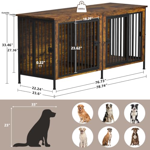 78.74" Dog Crate Furniture for 1 or 2 Dogs (Brown / 78.74"L x 23.6"W x 33.46"H)