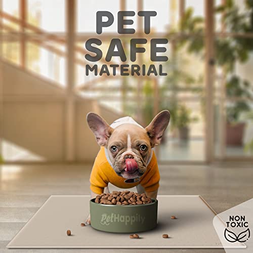 Dog Food Mat 28x18 Raised Edges Dogs Mat for Food and Water Prevent Spill (28"L x 18"W / Beige)