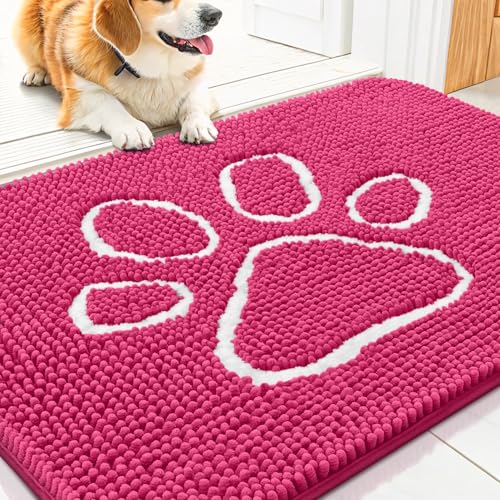Dog Door Mat for Muddy Paws (30"X20" / Hot Pink and White)