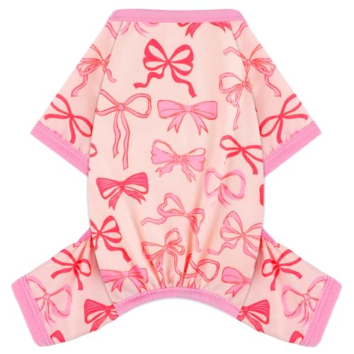 Dog Pajamas Small Sized Dogs Stretchable Summer Dog Clothes Pjs 4 Legs Girl Boy Cute Soft Puppy Outfits Doggie Cat Jammies Jumpsuit Sleeper for Pet (Bow Tie / X-Small (Chest 11in ))