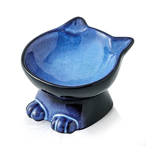 Elevated Cat Bowls (4.5 OZ / Blue & Black)