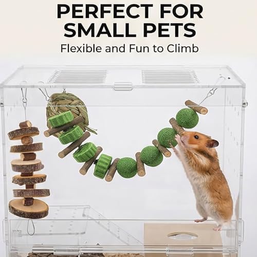 5pcs Hanging Rabbit Chew Toys Hay Ball Apple Stick Wood Pet Snack (String-5pcs)