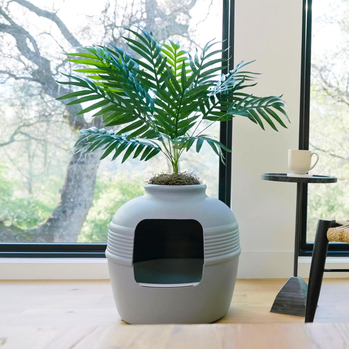 Original Hidden Litter Box Planter (Palm Plant / Essentials Kit / Pebble Gray)