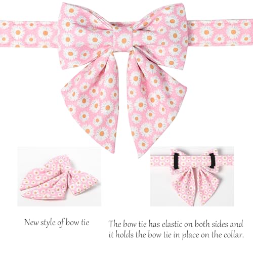 Floral Dog Collar with Sailor Bow (Pink Daisy(Sailor Bow) / Medium (Pack of 1))