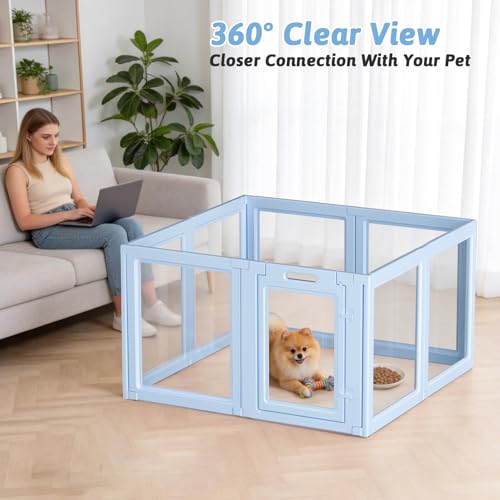 DIY Clear Acrylic Dog Playpen House (Sky Blue / 23.6"H)