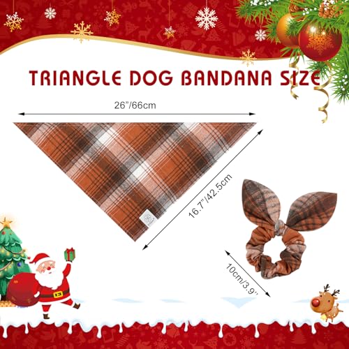 Fall Dog Bandanas Matching Dog Bandana and Scrunchie Small (01-brown orange-plaid / Small)