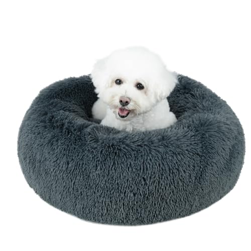 Round Calming Dog Bed for Small (Gray / 20" x 20" x 6")