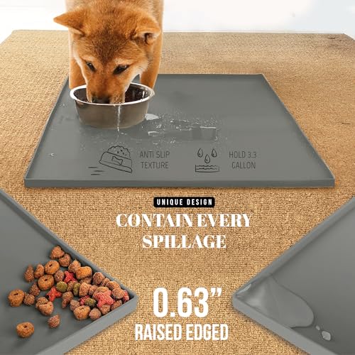 23x16 Waterproof Silicone Dog Food Mat (Grey / 23" x 16")