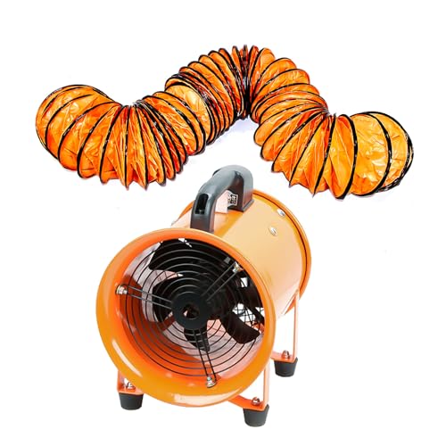 10-Inch High-Velocity Portable Utility Blower Fan, Industrial Exhaust Fan with 16.4ft Flexible Duct Hose, 3150 RPM Ventilator for Basements, Workshops, Warehouses, and Confined Spaces (10" x 16.4ft)
