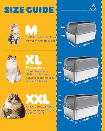 Stainless Steel Cat Litter Box (XXL (1 Pack) / Grey)