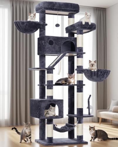 Tall Cat Tree Tower for for Multiple Cats (78.7 inch / Smoky gray)