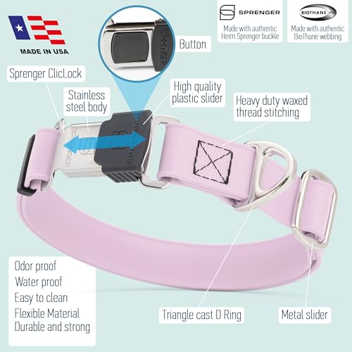 Biothane Waterproof Dog Collar with Herm Sprenger Stainless Steel Quick Release Buckle (W 1" x L 15"-25" / Pastel Purple)