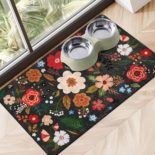 Dog Food Mats for Floors (Black / 20"L x 12"W)