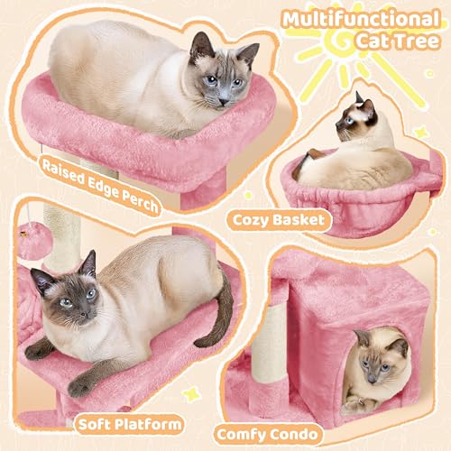 Cat Tree 34in Cute Cat Tower for Indoor Cats (Pink)