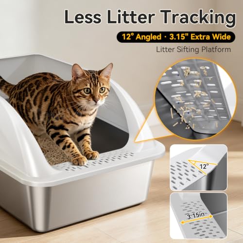 2 Pack XL Stainless Steel Litter Box with High Sides for Large Cat (Light Gray-2Pack)