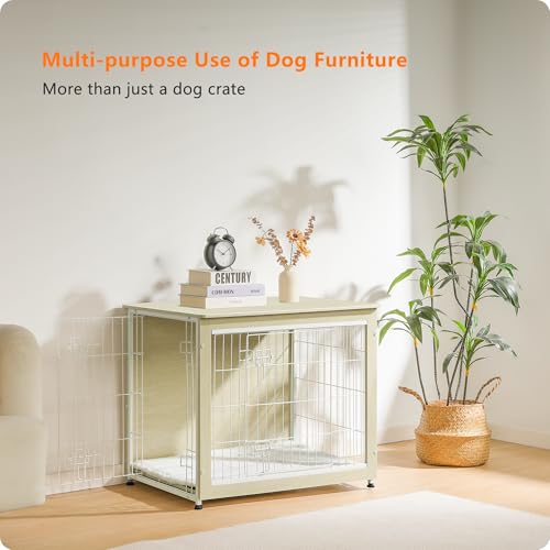 32.5" Dog Crate Furniture with Cushion (White Oak / 32.5"L x 21.9"W x 25.6"H)