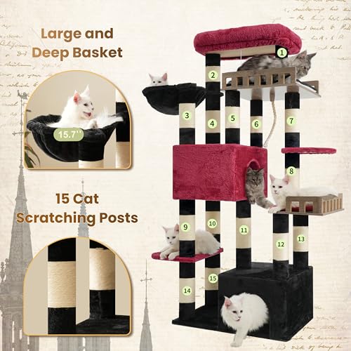 Maine Coon Cat Tree (68.5 inches / Black and red)