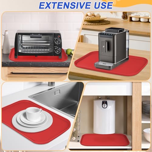 Waterproof Silicone Pet Food Mat with Raised Edge for Dog & Cat (Red / 22"L x 14"W)
