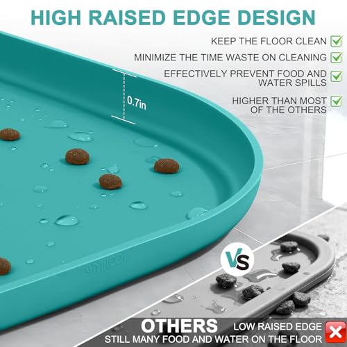 Waterproof Silicone Pet Food Mat with Raised Edge for Dog & Cat (Dark Turquoise / 12"L x 12"W)