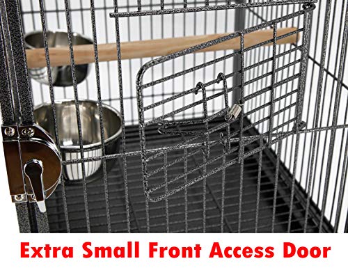 Portable Heavy Duty Travel Bird Parrot Carrier Cage Feeding Bowl Play Stand with Handle (19.0"L x 15.0"W x 25.0"H / Black)