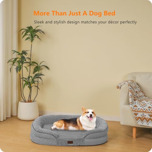 Orthopedic Waterproof Medium Dog Bed Sofa (Plush-Medium Grey / Medium(36 x 25.5 x 6 inch))