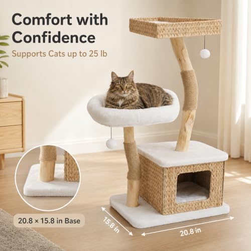Modern Cat Tree Tower for Indoor Cats (Two layer Off-white)