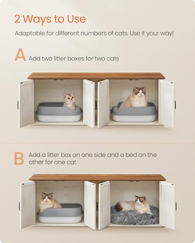 Double Cat Litter Box Enclosure (Honey Brown + Rustic White / XXL (59"L x 19"W x 19.5"H))