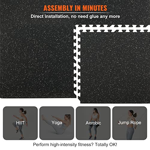 0.56Inch 24sq.ft 6 Tiles Gym Flooring for Home Gym (Black & Grey / 25"L x 25"W x 0.56"Th)