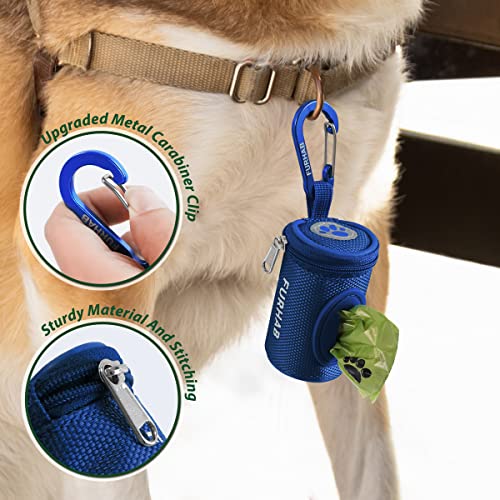 Dog Poop Bag Holder for Leash with Carabiner Clip Soft Fabric (Royal Blue)