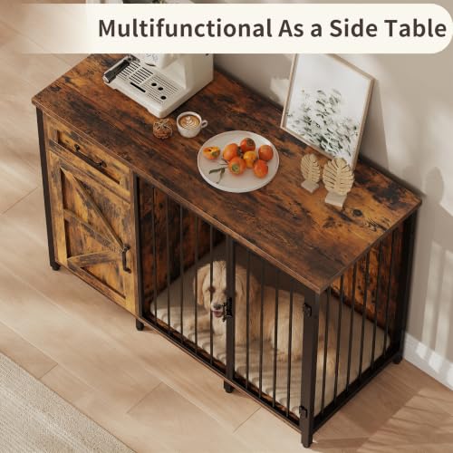 30 Inch Dog Crate Furniture with Cabinet (Brown / 48.8"L x 19.7"W x 32.7"H)