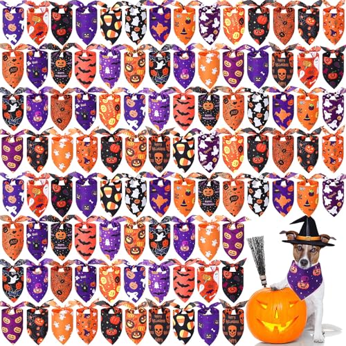 100 Pcs Halloween Dog Bandanas Bulk (Halloween / 25.6 x 17.7 x 17.7 Inch)
