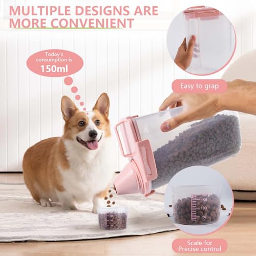 2 Pack 2.5lb Pet Food Storage Container with Measuring Cup (pink & pink)