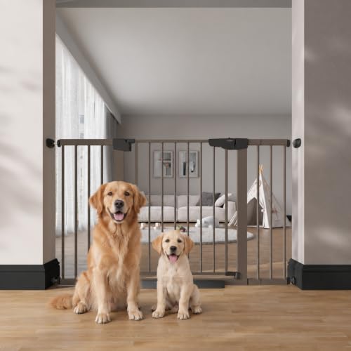 29.7 51.5 in Extra Wide Baby Gate for Stairs (Brown / 29.7-51.5"W x 30.5"H)