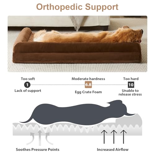 Orthopedic Washable XLarge Dog Bed for Senior Dog Cozy Sleep (42"l x 30"w x 7"th / Brown)