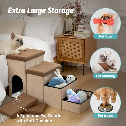 Dog Stairs with Storage (Brown / 43x17x22.6 inch)