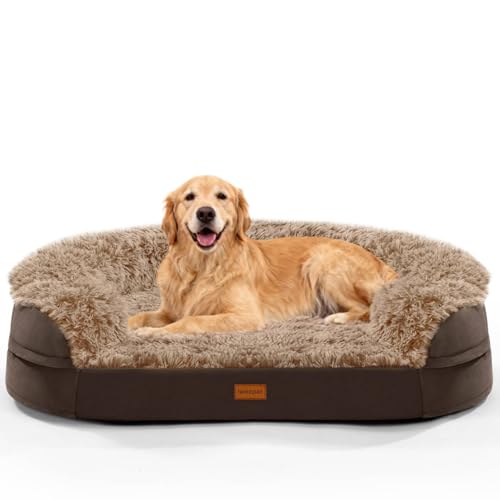 Fluffy Orthopedic Dog Beds for Large & Extra Large Dogs (Brown / 44.0"Lx32.6"Wx7.6"H)