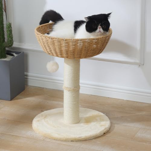 Cat Tree Tower with Rattan Wicker Basket (1 basket)