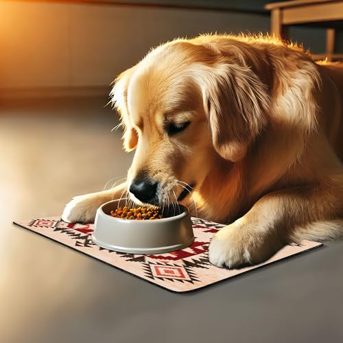 Tribal Pet Mat for Food and Water (Maroon)